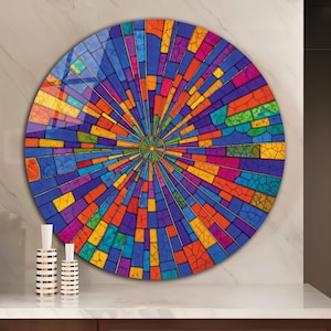 Tempered Glass Wall Art-Stained Look Round Wall Art Gift-Circle Wall Art-Tempered Glass Art-Glass Wall Decor-Abstract Glass Art-Round Decor