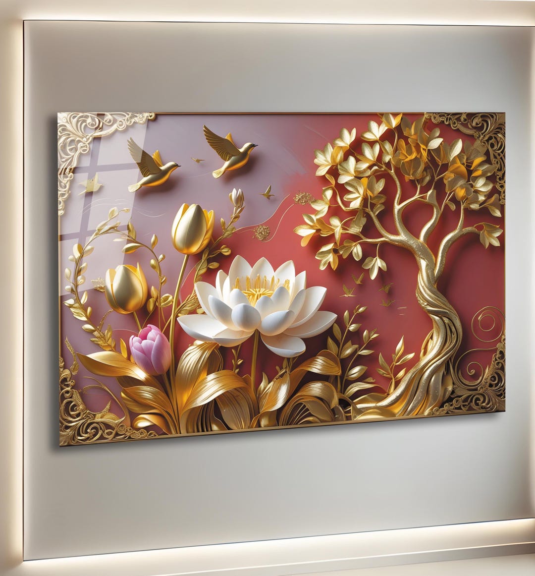 Rose Gold Lotus Tempered Glass Wall Art, Yoga Spa Decor - Etsy