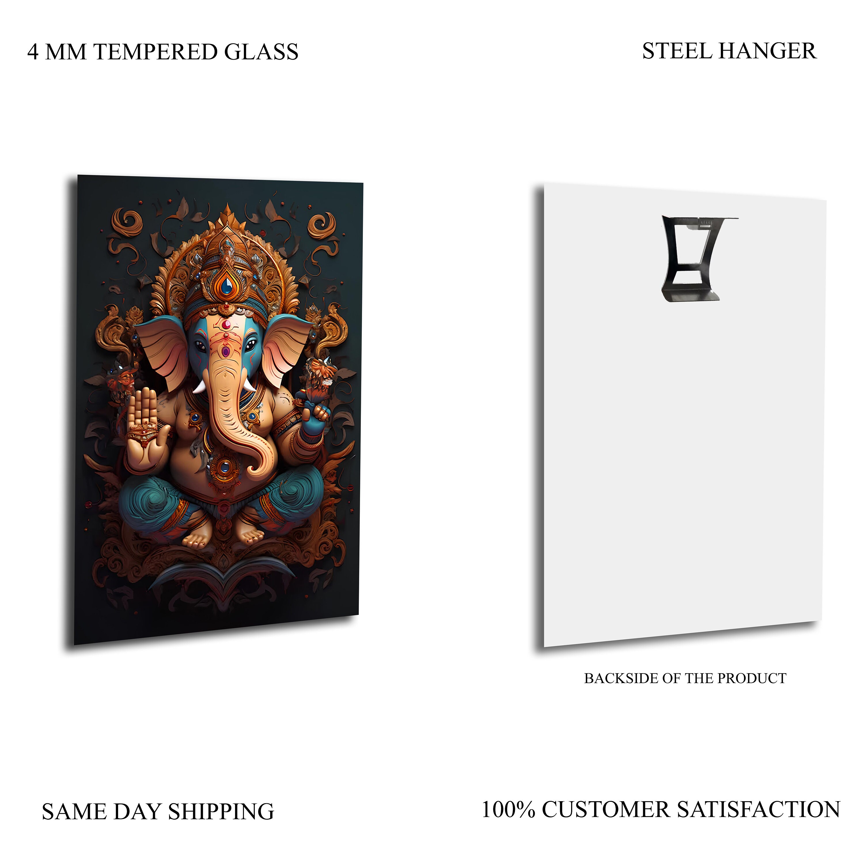 Ganesh Wall Art, Tempered Glass Wall Art, Glass Printing, Extra Large