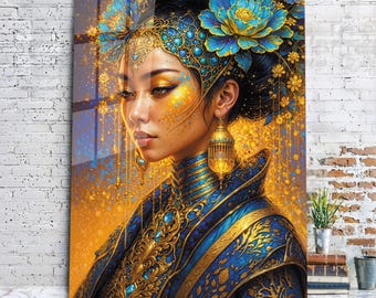 Japanese Art, Authentic Japanese Decor, Oriental Beauty, Geisha Glass Art, Geisha Glass Wall Art, Elegant Wall Art, Sleek Wall Art