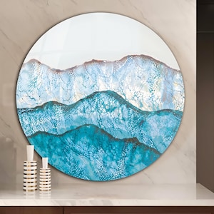 Tempered Glass Wall Art-Round Wall Art Gift-Circle Wall Art-Tempered Glass Art-Glass Wall Decor-Sea Waves wall art-wave beach Wall Art