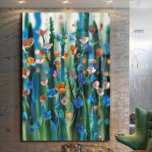 Modern glass wall art, Glass Summer flowers, Contemporary art, Glass panel, Tempered glass, office wall art, glass flowers, glass wall decor