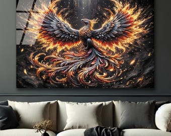 Phoenix Wall Art-Tempered Glass Wall Art-Mega Wall Art-Stained Glass Print-Large Wall Art-Glass Printing-Phoenix Wall Decor-Phoenix Bird