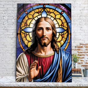 Jesus Tempered Glass Wall Art, Christ Wall Art, Jesus of Nazareth, Stained Glass Art, Glass Printing Wall Art Decor, Religious Wall Art Gift