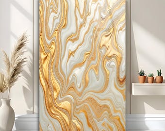 Abstract Gold Marble Glass Wall Art, Gold Swirls, Tempered Glass Printing Home Decor
