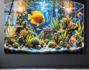 Tempered Glass Under Sea Wall Art | Aquarium Wall Decor | Glass Printing | Extra Large Wall Art | Ocean Glass | Fish Wall Art Under Sea Art