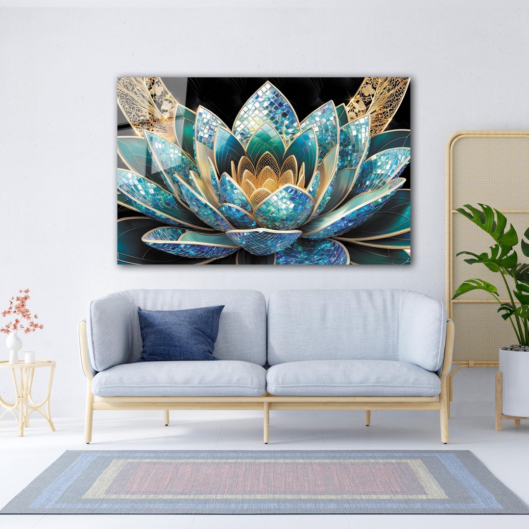 Tempered Glass Wall Art, Lotus Flower Wall Art, Glass Printing, Large