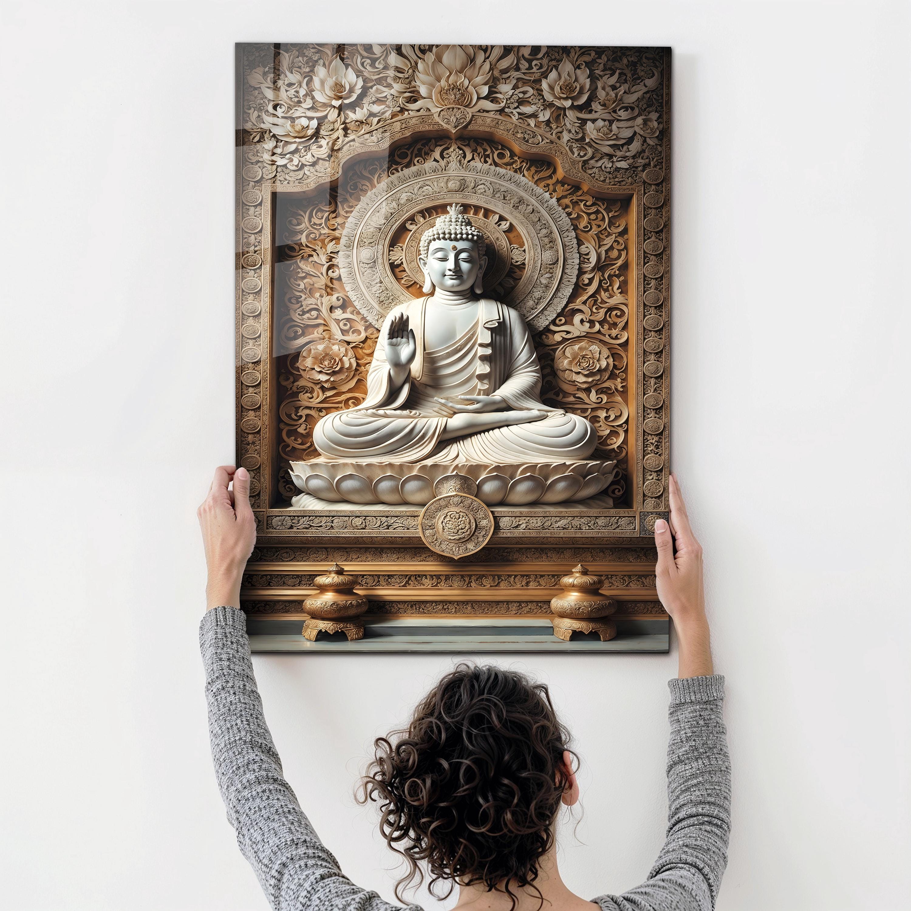 Lord Buddha Tempered Glass Wall Art, Buddha Wall Decor, Buddhism