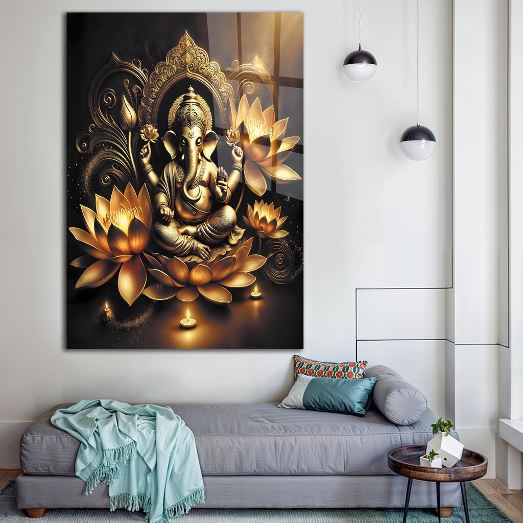 Quadro Su Tela Ganesha - Stampa Artistica Moderna Con Divinità Indiana - 40x60 Cm