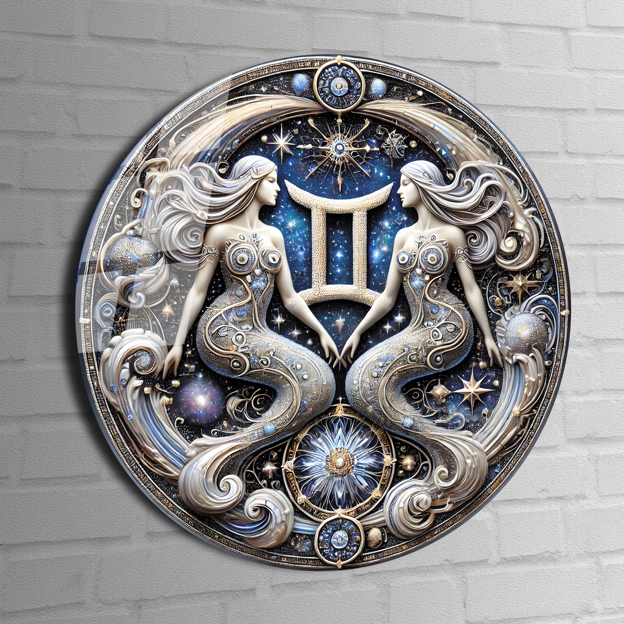 Tempered Glass Wall Art, Gemini Zodiac Sign, Horoscope Wall Art