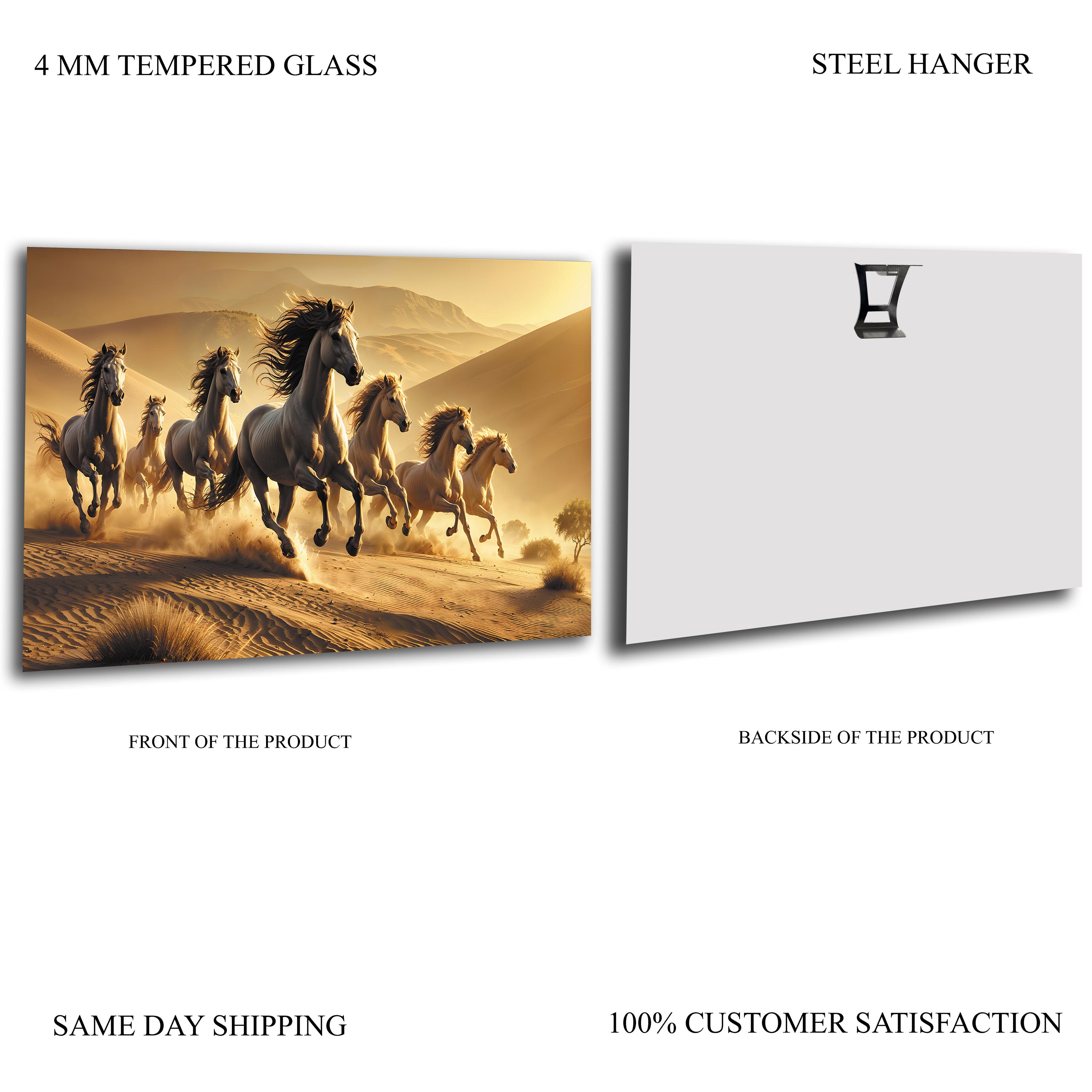 Lucky 7 Running Horses Glass Printing Wall Art - Tempered Glass