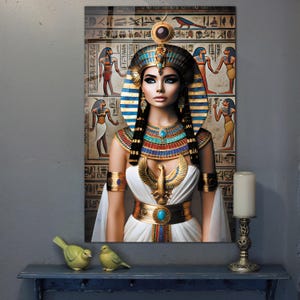 Cleopatra Glass Wall Art, Egyptian Queen Art, Egyptian Cleopatra Glass Decor, Egyptian Goddess Wall Art, Tempered Glass, Glass Printing Art