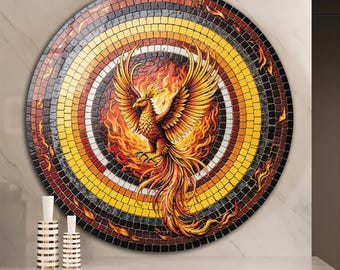 Phoenix Wall Art, Tempered Glass Wall Art, Glass Printing, Round Glass Art, Colorful Bird Art, Birds of Fantasy, Circle Glass Art, Home Gift