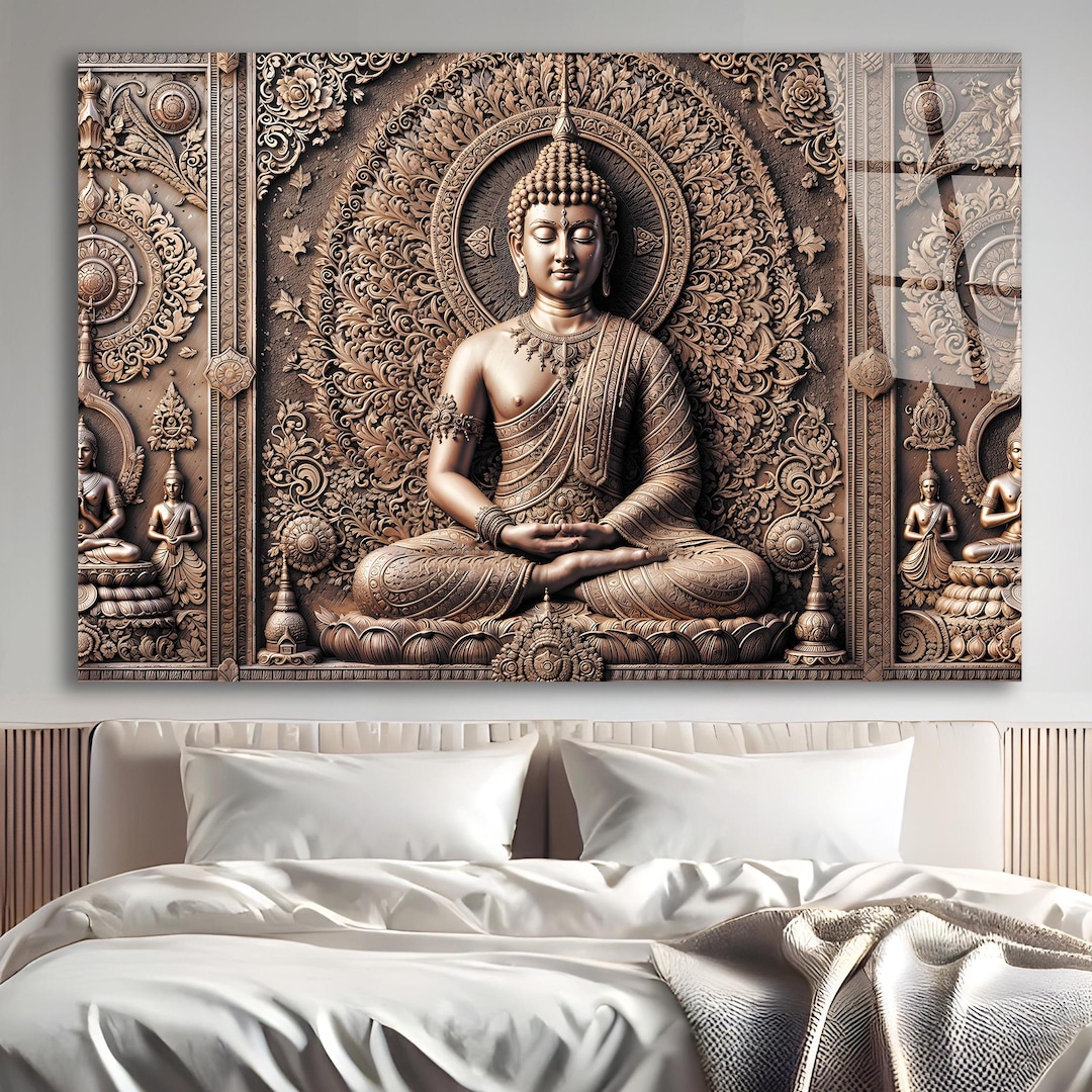 Tempered Glass Wall Art, Copper Buddha Wall Art, Buddha Wall Decor ...