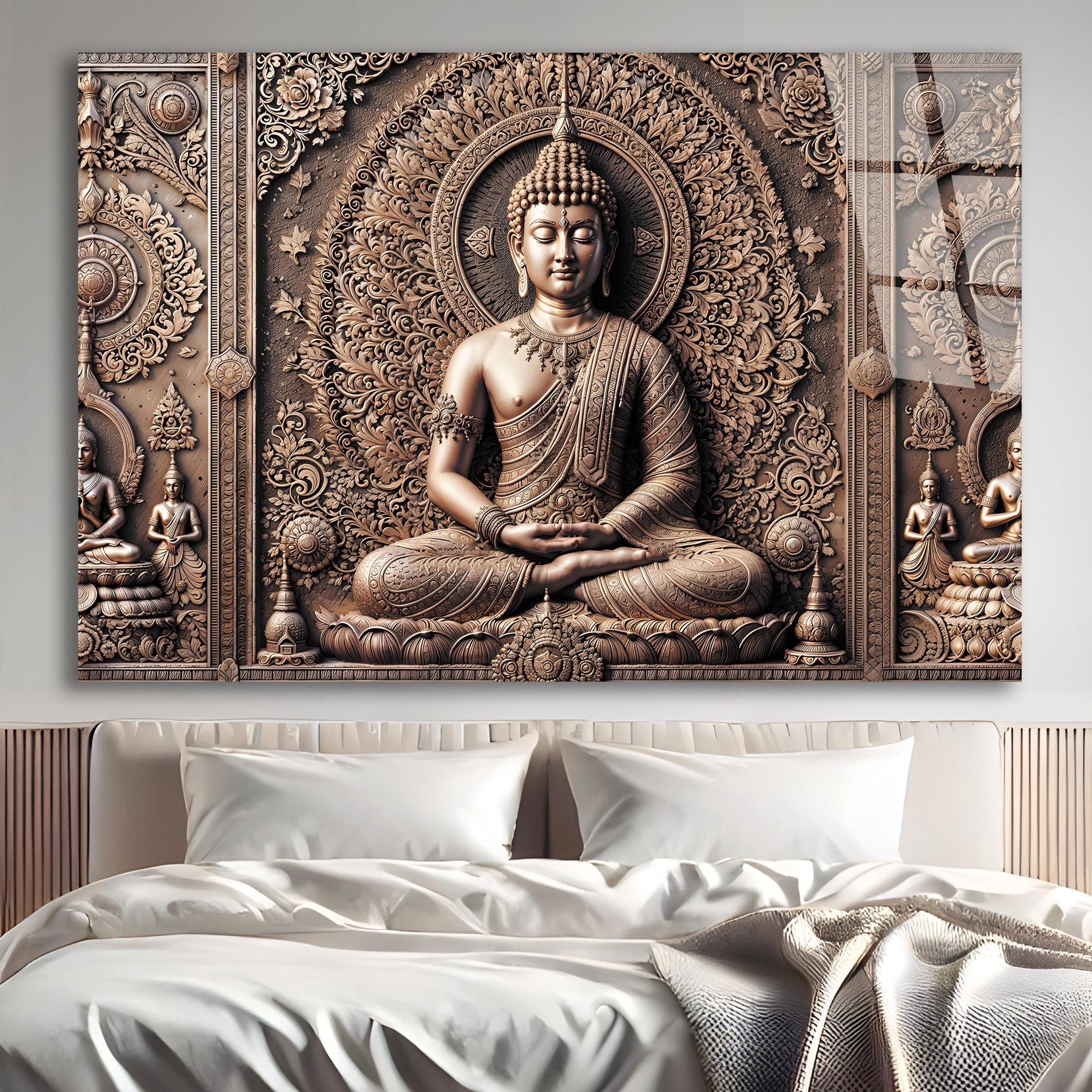 Tempered Glass Wall Art, Copper Buddha Wall Art, Buddha Wall Decor,Buddha Wall Painting,Glass Printing,Large Wall Decor,Hindu Wall Art