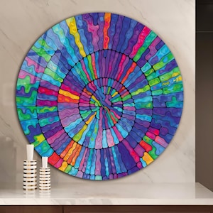Tempered Glass Wall Art-Stained Look Round Wall Art Gift-Circle Wall Art-Tempered Glass Art-Glass Wall Decor-Abstract Glass Art-Round Decor
