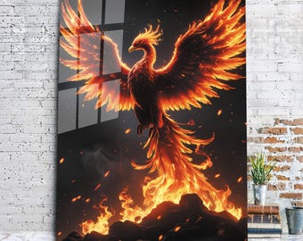 Phoenix Wall Art-Tempered Glass Wall Art-Mega Wall Art-Stained Glass Print-Large Wall Art-Glass Printing-Phoenix Wall Decor-Phoenix Bird