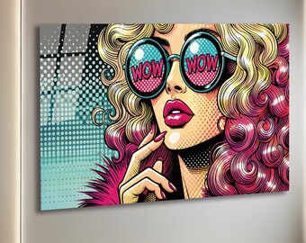 Pop Art Wall Art, Comic Pop Art, Glass Wall Art, Woman WOW, Omg