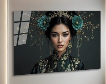 Japanese Art, Authentic Japanese Decor, Oriental Beauty, Geisha Glass Art, Geisha Glass Wall Art, Elegant Wall Art, Sleek Wall Art