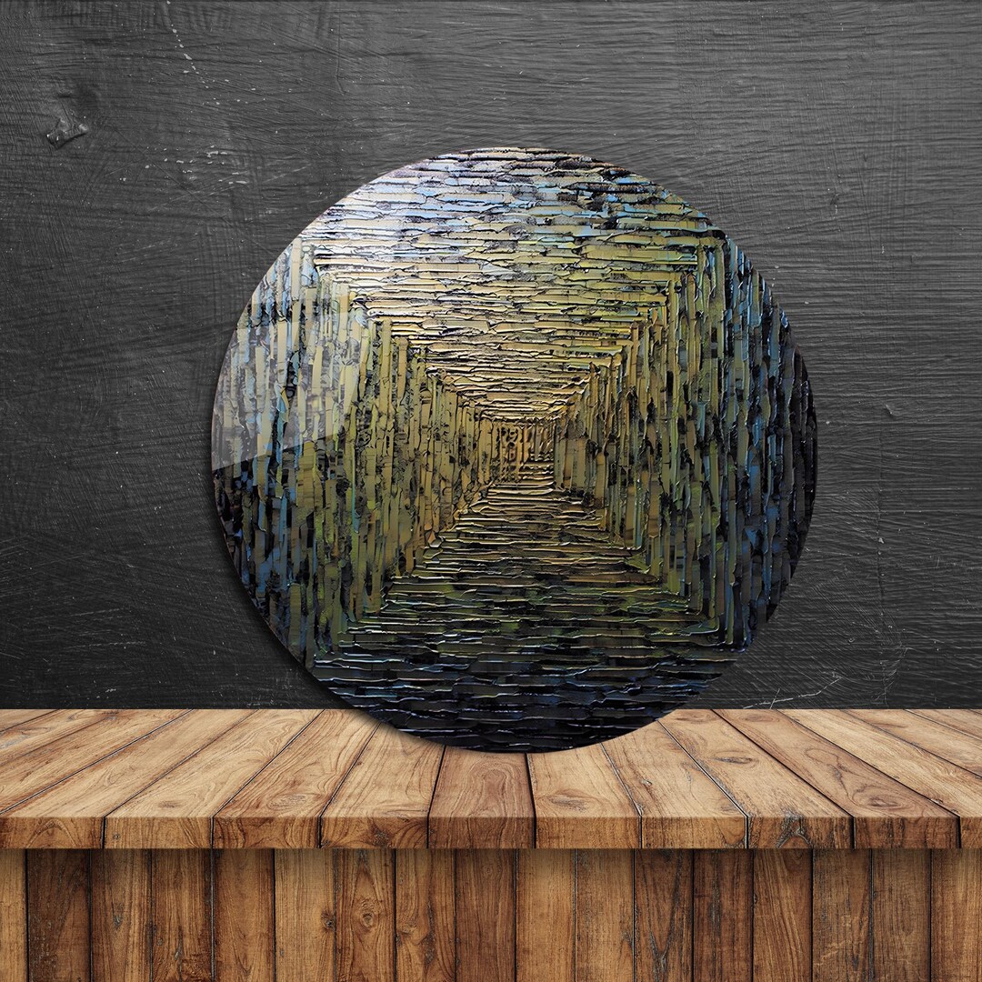 Line Art Design Tempered Glass Round Wall Decor Art, Durable Mosaic