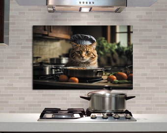 Glass Stove Top Cover Yellow Cat Chef Kitchen Wall Decor For Gas Stove Top Cover Kitchen Backsplash Cover Wall Art Decals Gifts For Her