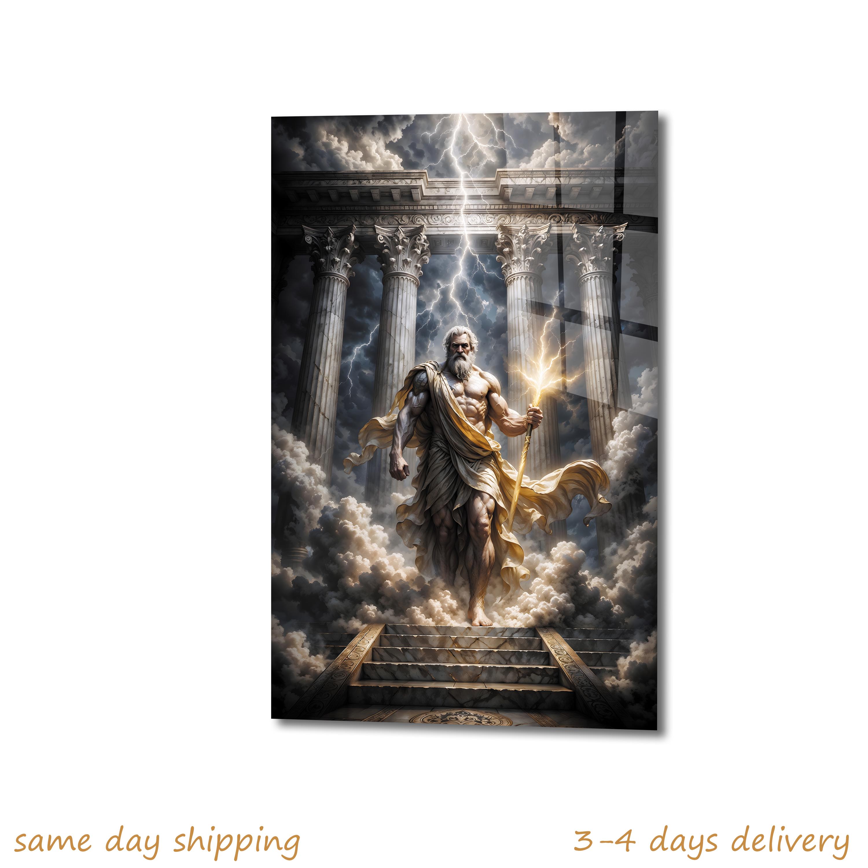 Greek God Zeus Tempered Glass Art, Mythology Wall Hanging