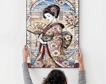 Japanese Art, Authentic Japanese Decor, Oriental Beauty, Geisha Glass Art, Geisha Glass Wall Art, Elegant Wall Art, Sleek Wall Art