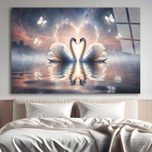 Tempered Glass White Swans Wall Art | Swans Glass | Wall Hangings | Nature Wall Art | Animal Glass Art | Housewarming Gift |Love Swan Couple