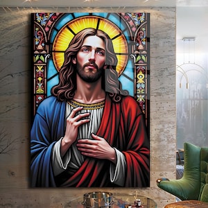 Jesus Tempered Glass Wall Art, Christ Wall Art, Jesus of Nazareth, Stained Glass Art, Glass Printing Wall Art Decor, Religious Wall Art Gift