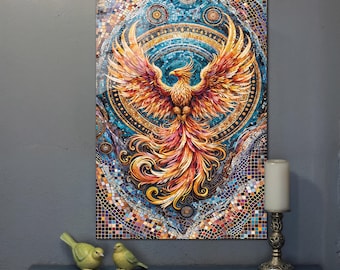 Phoenix Wall Art-Tempered Glass Wall Art-Mega Wall Art-Stained Glass Print-Large Wall Art-Glass Printing-Phoenix Wall Decor-Phoenix Bird