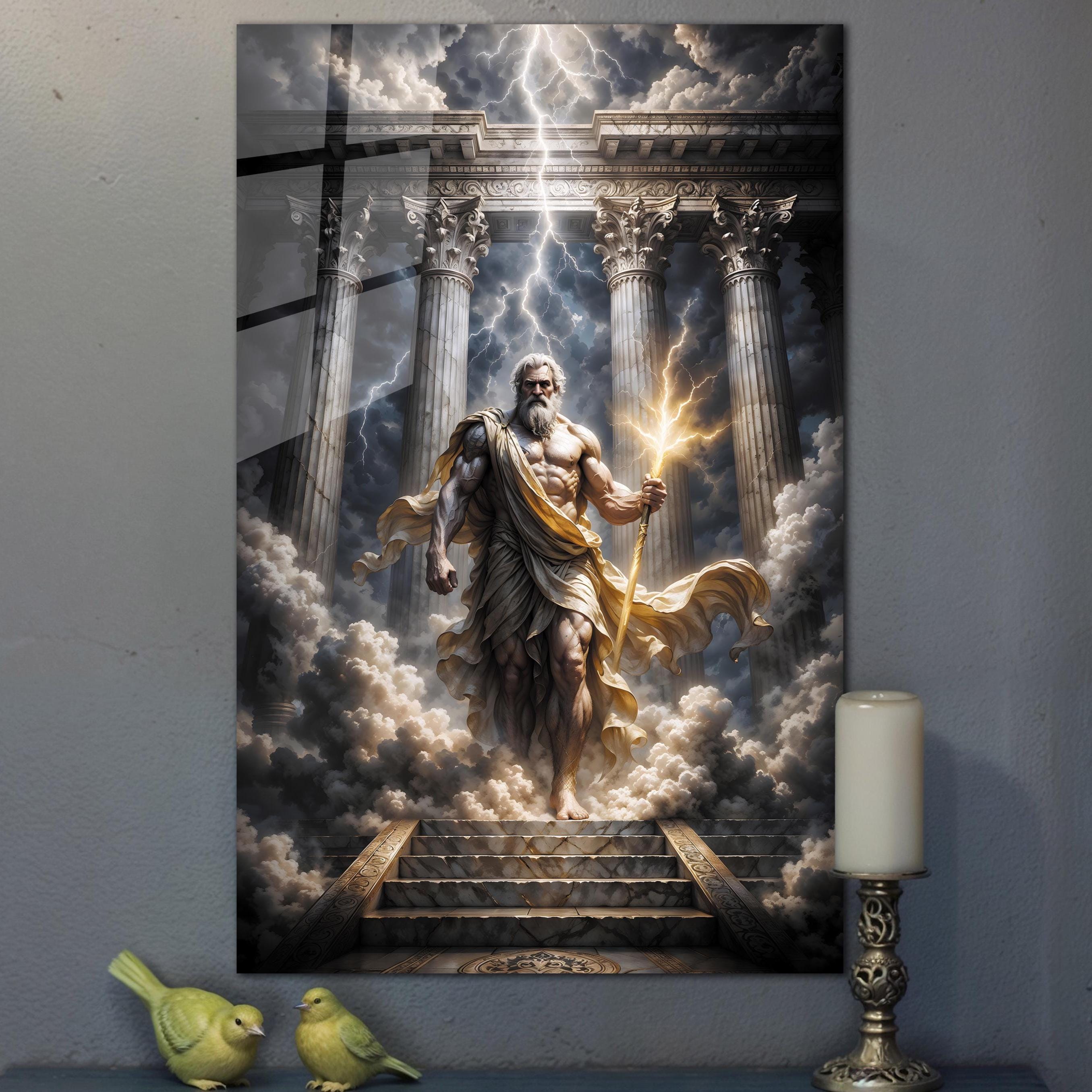 Greek God Zeus Tempered Glass Art, Mythology Wall Hanging
