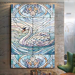 Tempered Glass Stained Look Swan Wall Art | Wall Hangings | Nature Wall Art | Animal Glass Art | Housewarming Gift | White Swan Glass Art