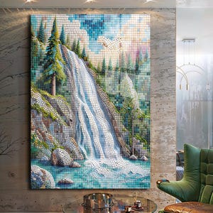 Waterfall Wall Art, Tempered Glass Wall Art, Glass Printing, Large Glass Wall Art, Modern Glass Art, Wall Hangings, Mosaic Look Wall Art