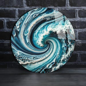 Tempered Glass Wall Art-Round Wall Art Gift-Circle Wall Art-Tempered Glass Art-Glass Wall Decor-Sea Waves wall art-Tropical Beach Wall Art