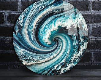 Tempered Glass Wall Art-Round Wall Art Gift-Circle Wall Art-Tempered Glass Art-Glass Wall Decor-Sea Waves wall art-Tropical Beach Wall Art