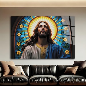 Jesus Tempered Glass Wall Art, Christ Wall Art, Jesus of Nazareth, Stained Glass Art, Glass Printing Wall Art Decor, Religious Wall Art Gift