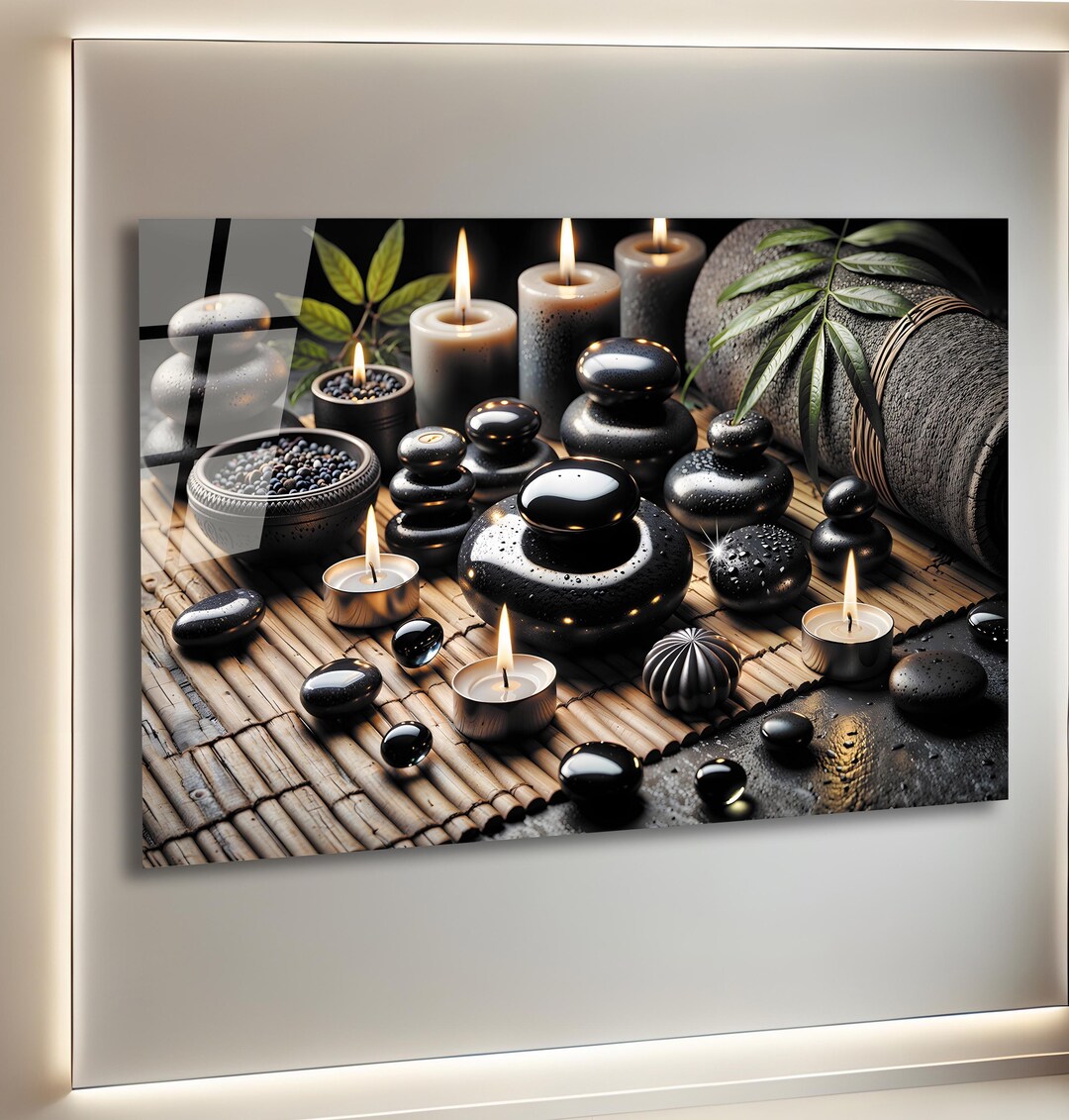 Tempered Glass Wall Art-zen Spa Stones Wall Decor--glass Printing-large ...