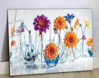 Crystal flowers Art, Modern glass wall art, Contemporary art, Glass panel, Tempered glass, office wall art, glass flowers, glass wall decor