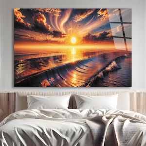 Tempered Glass Wall Art / Ocean Sunset Wall Art / Wall Decor / Large Wall Art / Ocean Sunset Window Decor / Christmas Gift