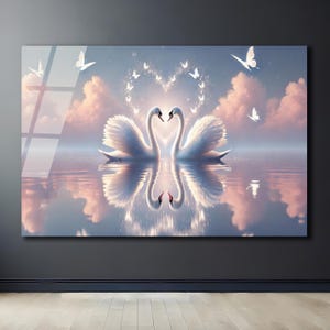 Tempered Glass White Swans Wall Art | Swans Glass | Wall Hangings | Nature Wall Art | Animal Glass Art | Housewarming Gift |Love Swan Couple