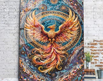 Phoenix Wall Art-Tempered Glass Wall Art-Mega Wall Art-Stained Glass Print-Large Wall Art-Glass Printing-Phoenix Wall Decor-Phoenix Bird