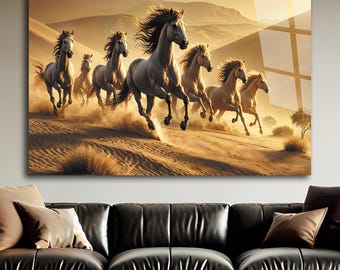 Lucky 7 Running Horses Glass Printing Wall Art - Tempered Glass Wall Art-Home Decoration-Interior Design Ideas-Perfect Gift For Your Lovers