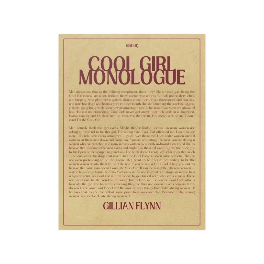 Cool Girl Monologue Gone Girl Movie Script Gone Girl Poster Cool Girl Monologue Poster High Quality - Etsy