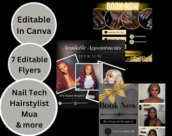 Editable Book Now Flyer, DIY Appointments Available Template, Premade Flyer Template, Hair, Lashes, Make up, Nails, Stylist, Canva Template