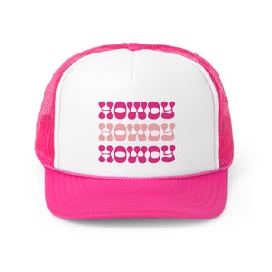 Howdy Trucker Cap, Pink Bachelorette Hat, Pink Cowgirl Hat, Nashville Bachelorette Hat, Austin Bachelorette Hat, Bride Hat, Pink Concert Hat