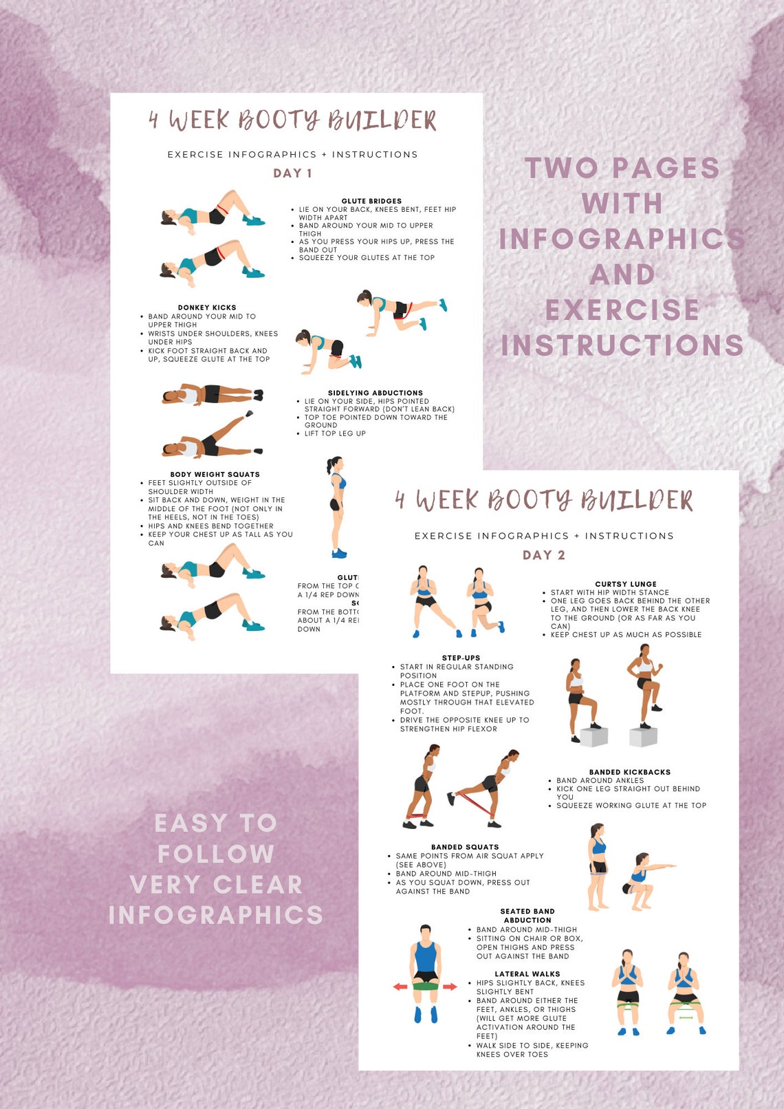 4 Week Booty Builder, Bodyweight and Resistance Bands, Infographics ...