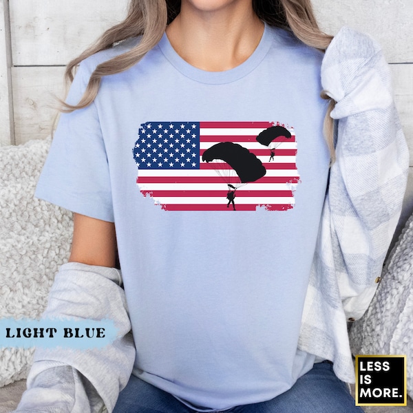 Flag Shirt, USA Parachuting Shirt, Skydiving Shirt, Patriotic Shirt, Gift for Skydiver, Flying Shirt, Skydiving Lover Gift, American Flag