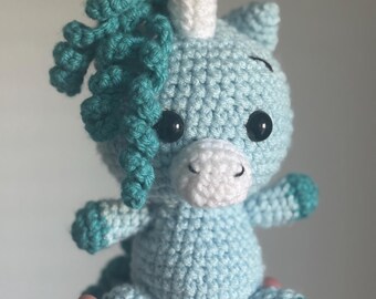 Crocheted Blue Unicorn Plush