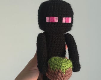 Minecraft-Inspired Crochet Enderman Plush (With or Without Block)
