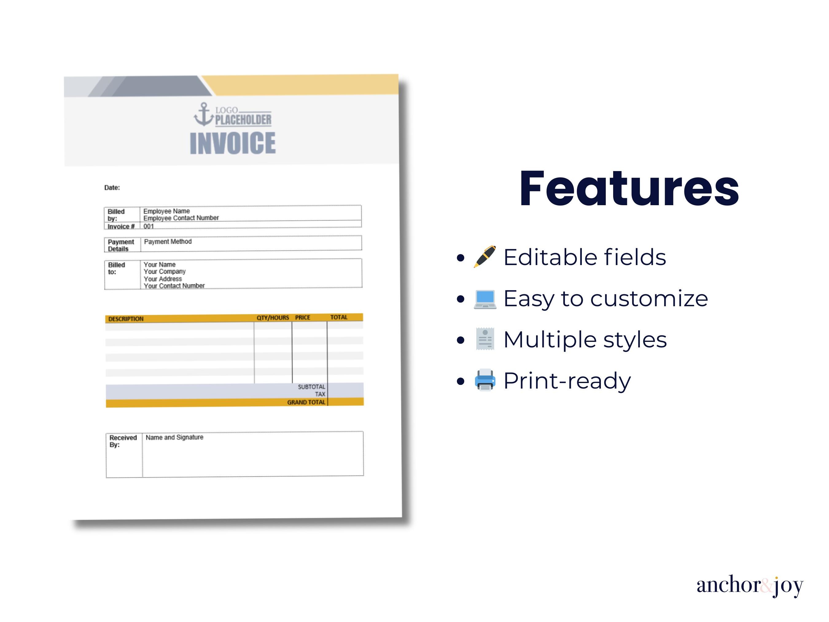 Invoice Template Pack | Editable MS Word | for Small Business ...